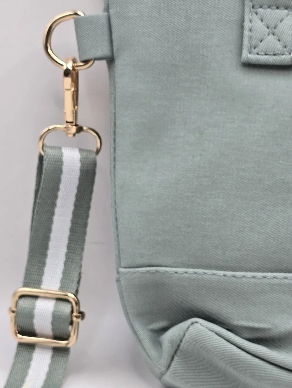 Max Studio Kids Sage Green Canvas Mini Tote with Striped Crossbody Strap